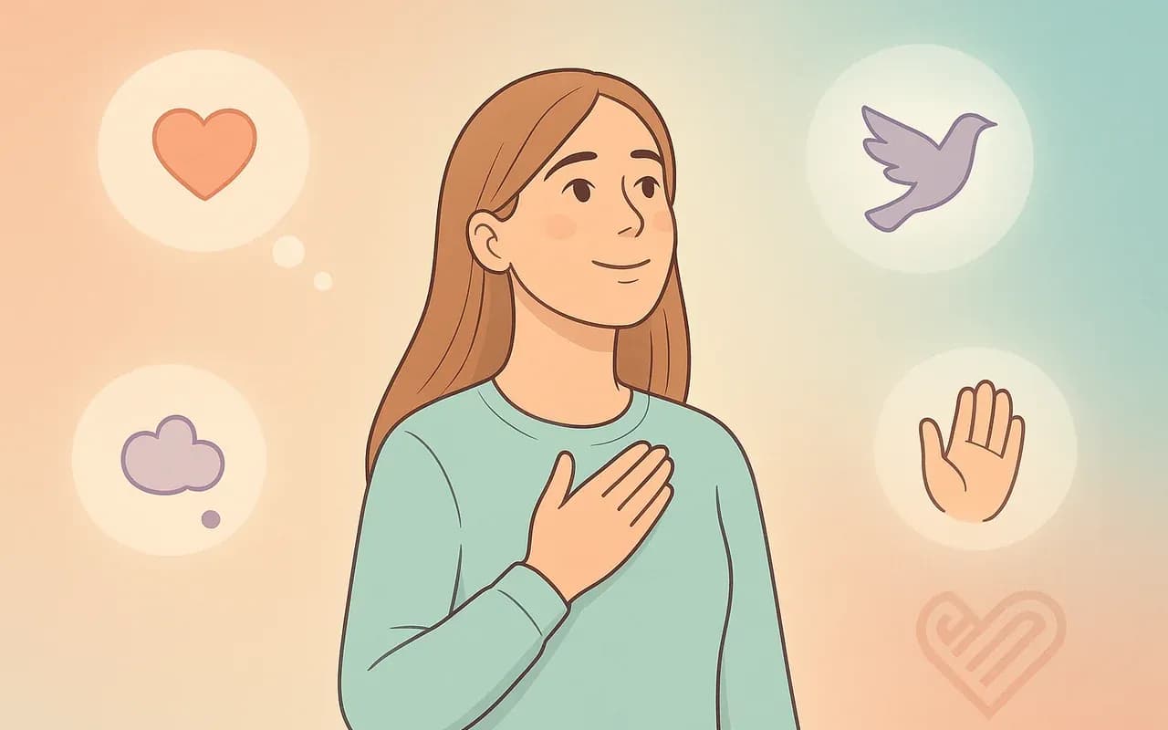 Ilustración de mujer joven en proceso de sanar la culpa y soltar los juicios externos sobre su decisión de abortar.